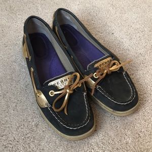 Navy Sperry boat shoes with sparkle detail